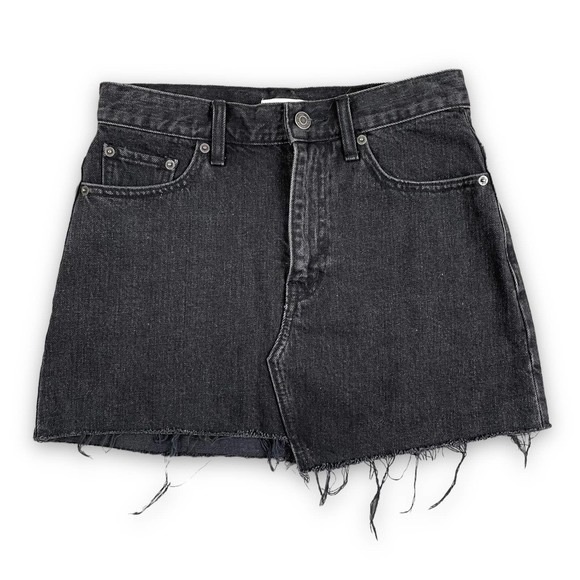 TNA Dresses & Skirts - TNA / Aritzia Distressed Black Denim Mini Skirt | size 8